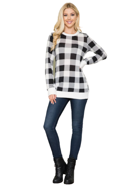 Black and white buffalo check sweater sale