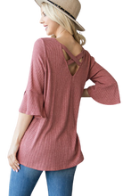Load image into Gallery viewer, Ribbed Bell Sleeve Top - Mauve