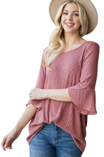 Load image into Gallery viewer, Ribbed Bell Sleeve Top - Mauve
