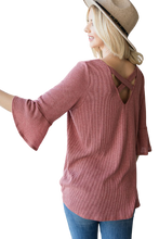 Load image into Gallery viewer, Ribbed Bell Sleeve Top - Mauve