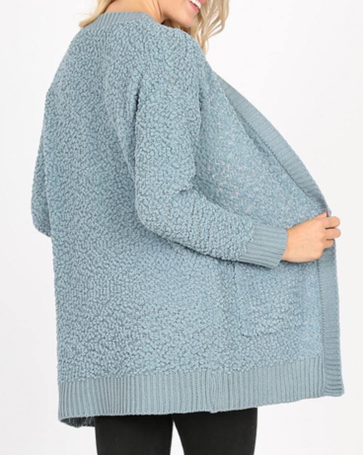 Popcorn Cardigan Blue Grey