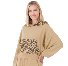Load image into Gallery viewer, French Terry Reverse Leopard Hoodie