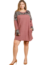 Load image into Gallery viewer, Wine & Animal Print Waffle Dress PLUS