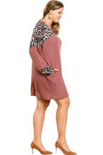 Load image into Gallery viewer, Wine & Animal Print Waffle Dress PLUS