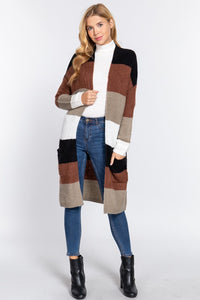 Color Block Long Cardigan