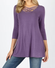 Load image into Gallery viewer, 3/4 Sleeve Triple Lattice Top - Lilac Grey