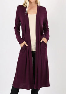 Open Front Duster with Side Pockets - Dark Plum PLUS