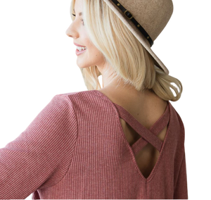 Ribbed Bell Sleeve Top - Mauve