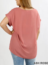 Load image into Gallery viewer, Woven Short Cuff Sleeve Top - Ash Rose PLUS