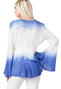 Dip-Dyed Flare Sleeve Top - Light Blue