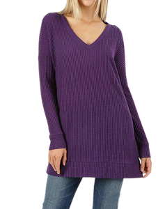 Brushed Thermal Waffle Sweater - Dark Purple