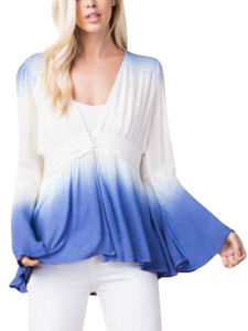 Dip-Dyed Flare Sleeve Top - Light Blue