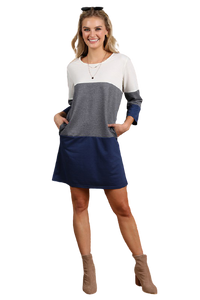 Color Block French Terry Dress - Navy