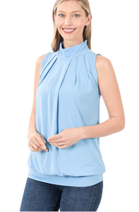Sleeveless Mock Neck Ruched Top