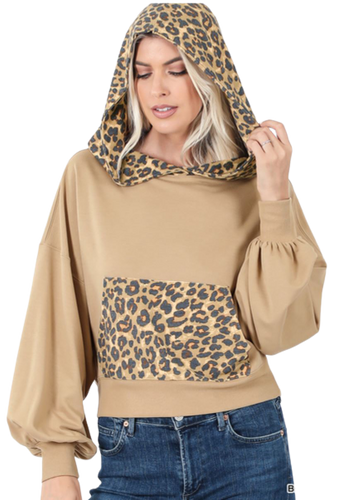 French Terry Reverse Leopard Hoodie