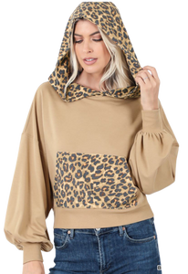 French Terry Reverse Leopard Hoodie