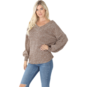 Balloon Sleeve Wide Neck Sweater - Mocha