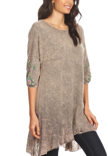 Mineral Embroidered Sleeve Tunic - Cappucino