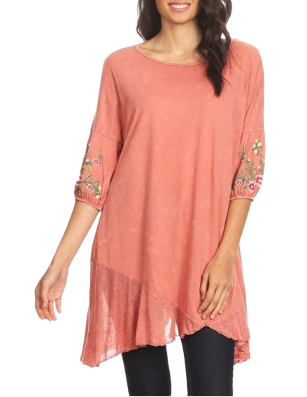 Mineral Embroidered Sleeve Tunic - Mauve/Blush