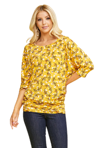 Floral Tunic Shirt Dress - Mustard
