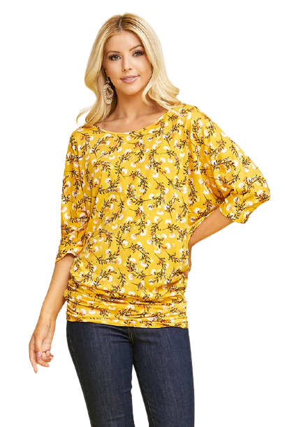 Floral Tunic Shirt Dress - Mustard