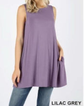 Load image into Gallery viewer, Sleeveless Swing Tunic with Pockets - Lilac Grey PLUS