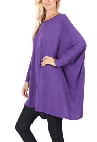 Long Sleeve Close-Side Poncho - Purple