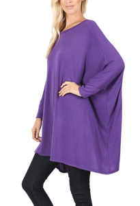 Long Sleeve Close-Side Poncho - Purple