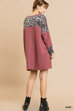 Load image into Gallery viewer, Wine &amp; Animal Print Waffle Dress